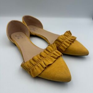 JC Ruffle Pointed Toe Sueded Flats Sz 9 Yellow D'Orsay Slip‎ On Feminine Vibrant